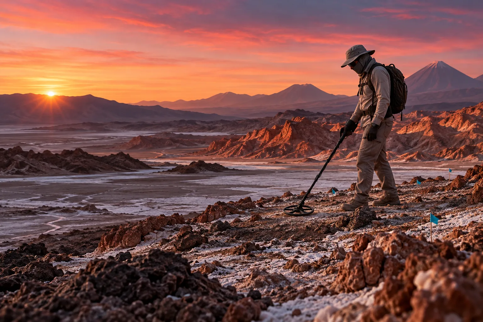 Prospección responsable con detector de oro en suelo mineralizado del norte de Chile